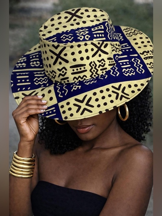 K-k vogues Accessories - K-K Vogues African Print Bucket Hat – Wax Style – Fedora Hat in Yellow and Navy